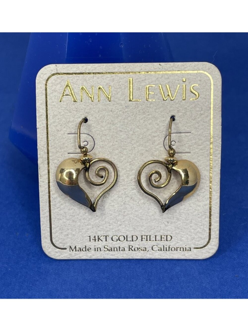 Vintage Designed Ann Lewis 14KT Gold Filled Open Work Heart Earrings On Card